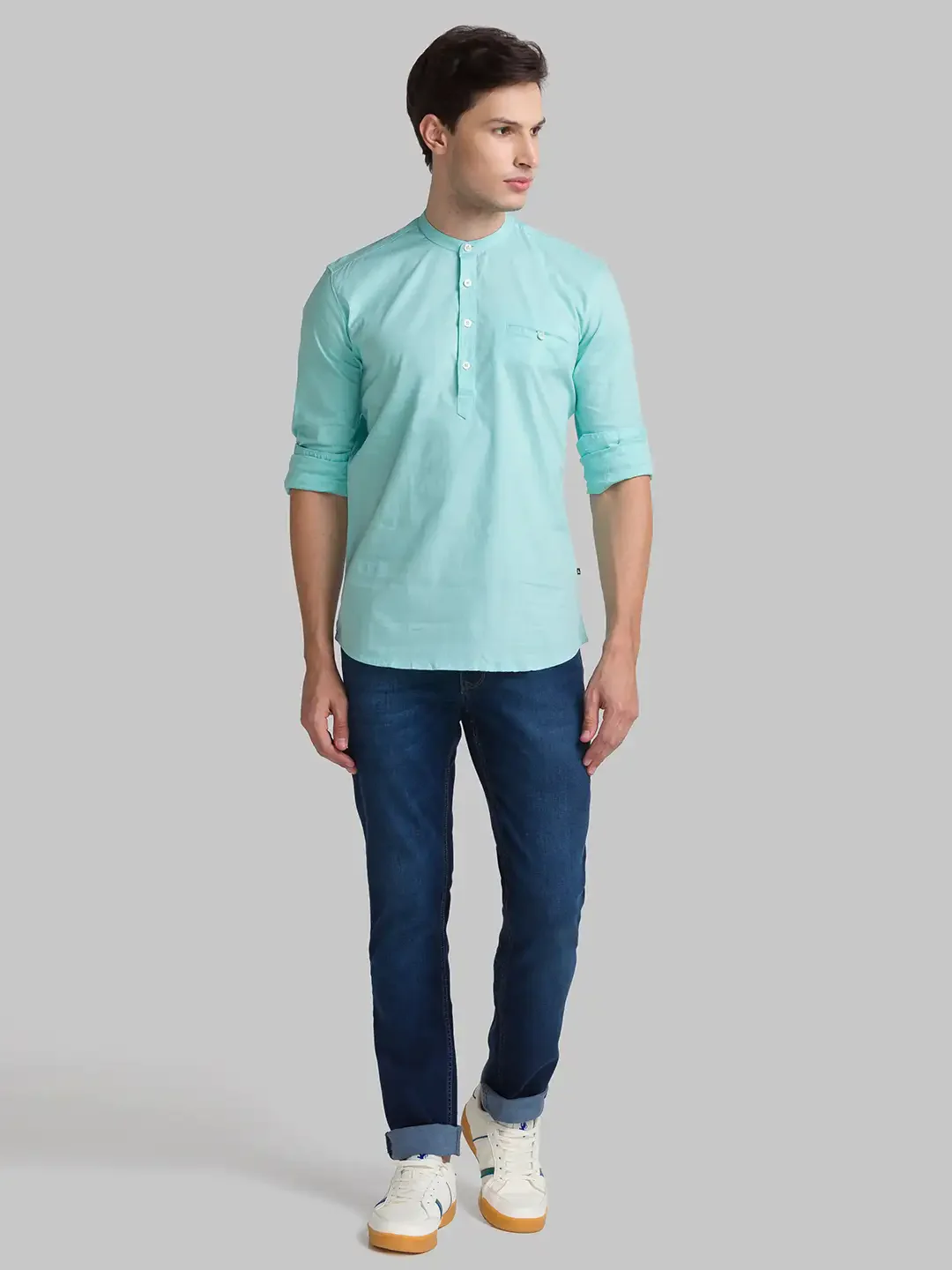 Men Green Slim Fit Solid Cotton Full Sleeve Shirts - Image 5