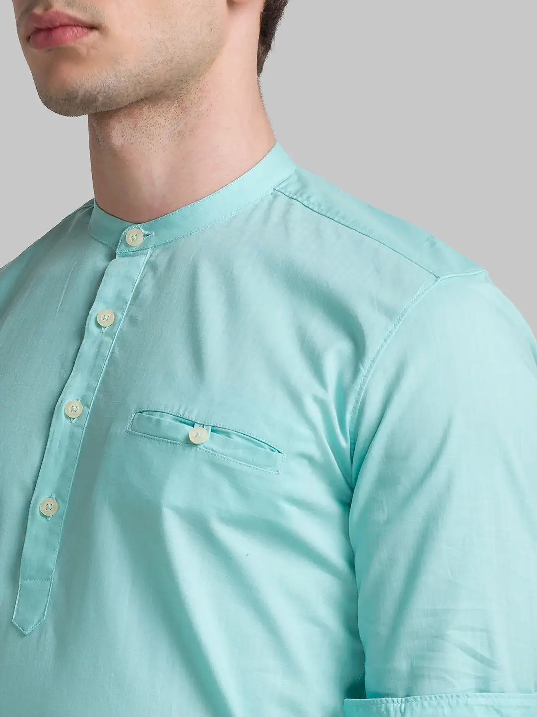 Men Green Slim Fit Solid Cotton Full Sleeve Shirts - Image 6