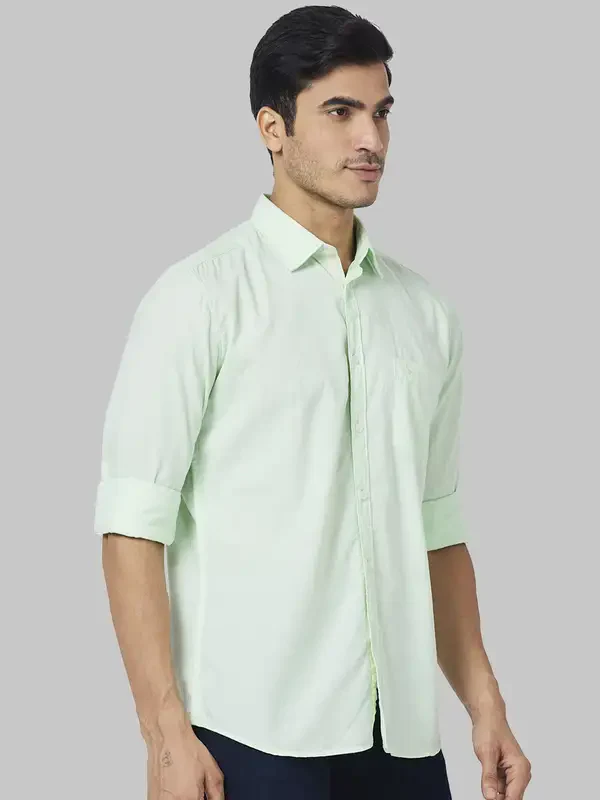 Men Green Slim Fit Solid Cotton Full Sleeve Shirts - Image 2