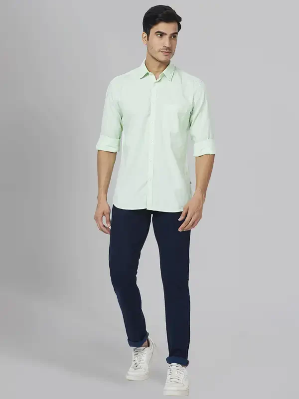Men Green Slim Fit Solid Cotton Full Sleeve Shirts - Image 5