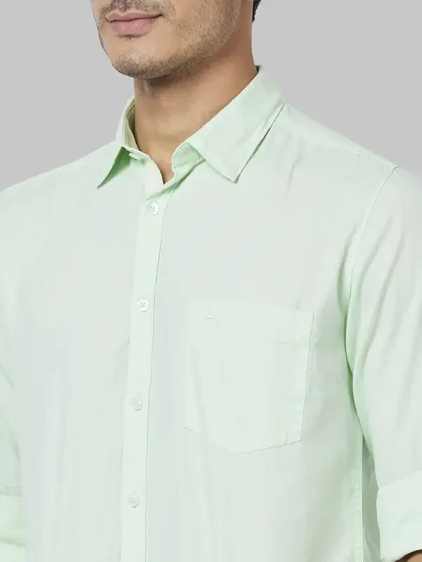 Men Green Slim Fit Solid Cotton Full Sleeve Shirts - Image 6