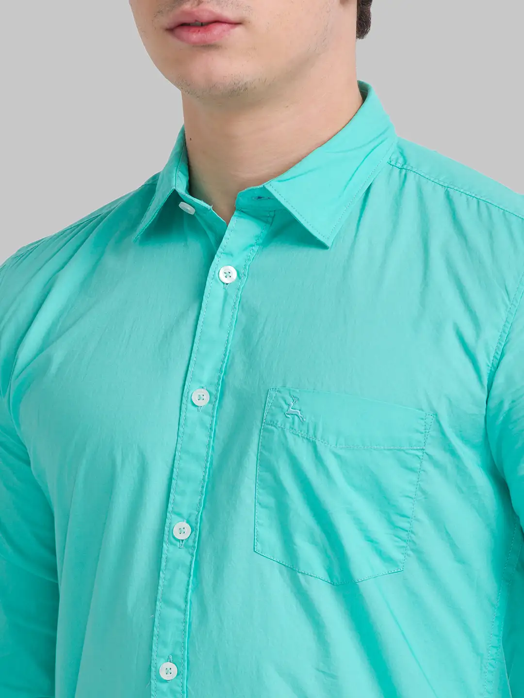 Men Green Slim Fit Solid Cotton Full Sleeve Shirts - Image 6