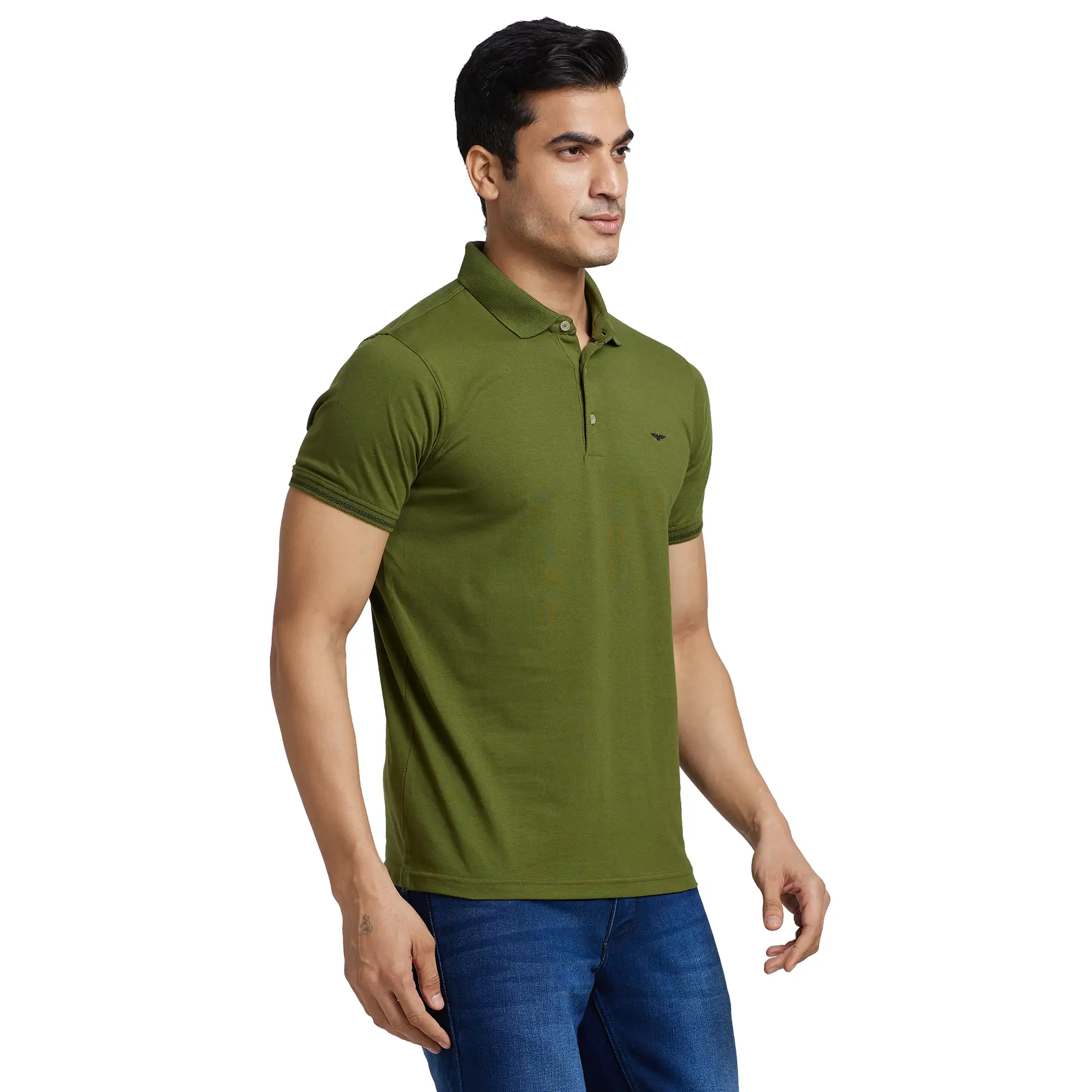 Park Avenue Men Green Slim Fit Solid Cotton Blend Polo T-Shirt - Image 2