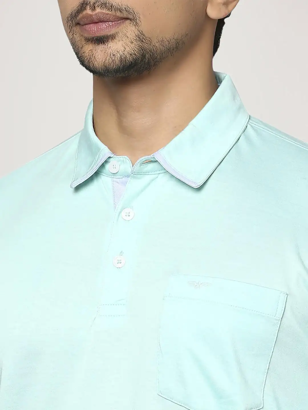 Men Green Slim Fit Solid Cotton Round Neck Collar Polo T-Shirt - Image 2