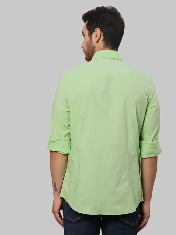 Men Green Slim Fit Solid Cotton Shirts - Image 4