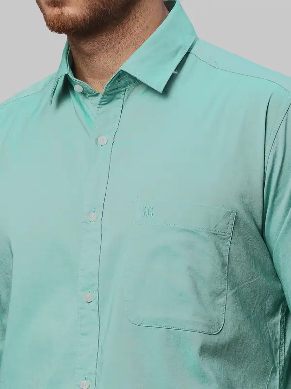 Men Green Slim Fit Solid Cotton Shirts - Image 6