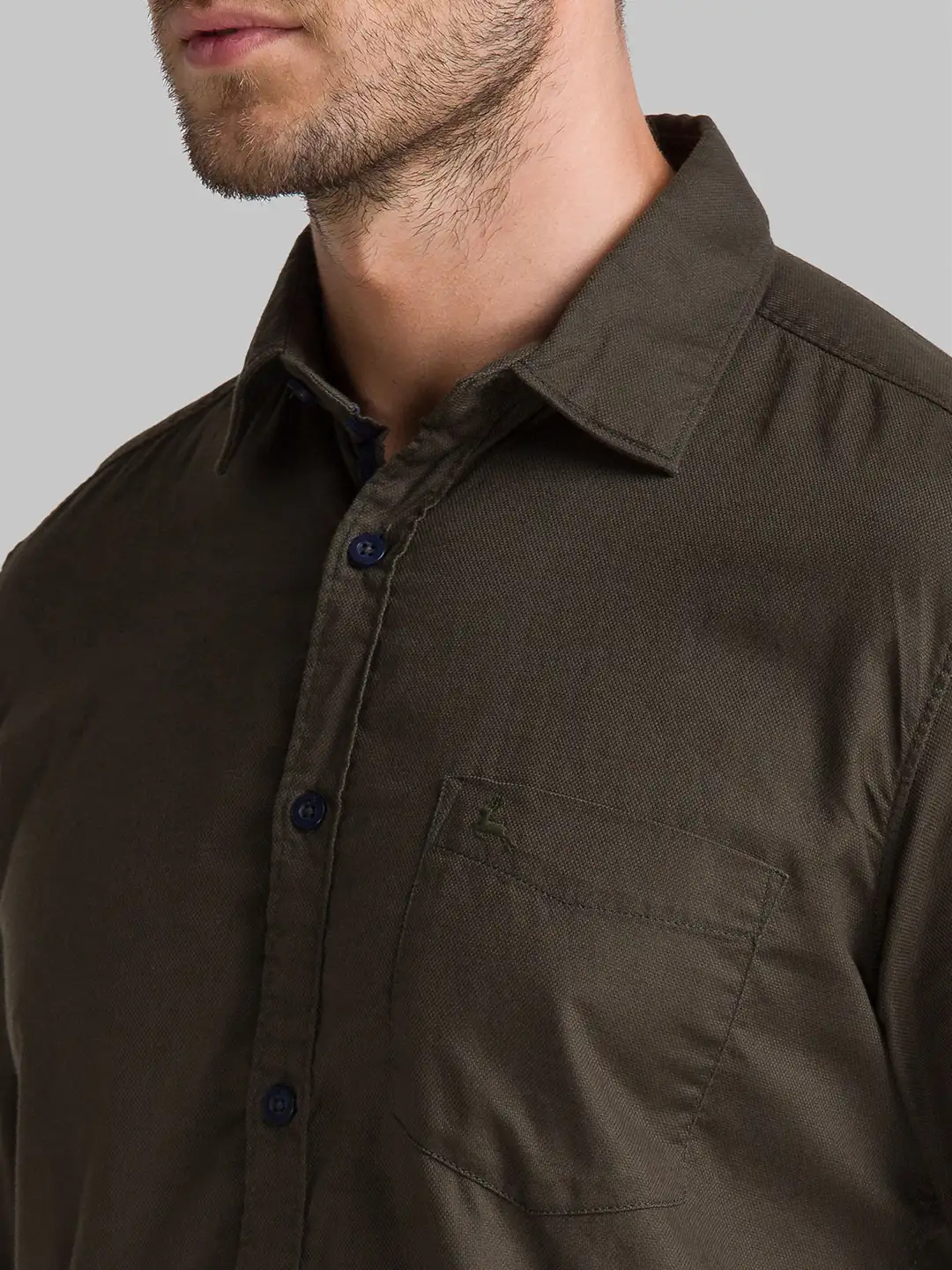 Men Green Slim Fit Solid-Dobby Cotton Full Sleeve Shirts - Image 5