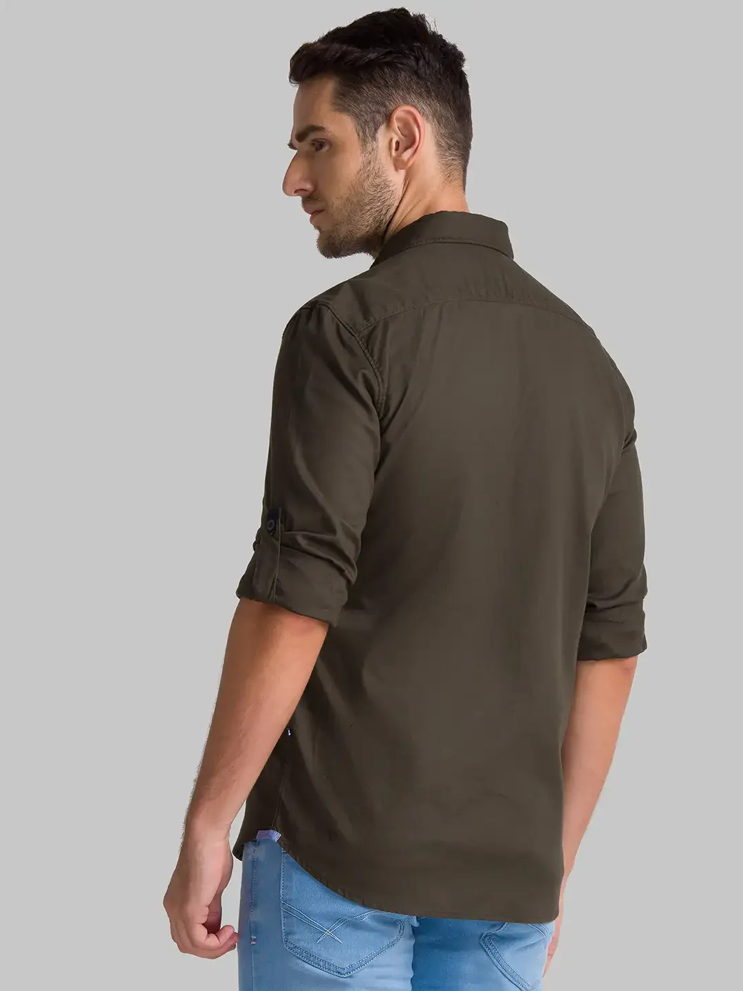 Men Green Slim Fit Solid-Dobby Cotton Full Sleeve Shirts - Image 7
