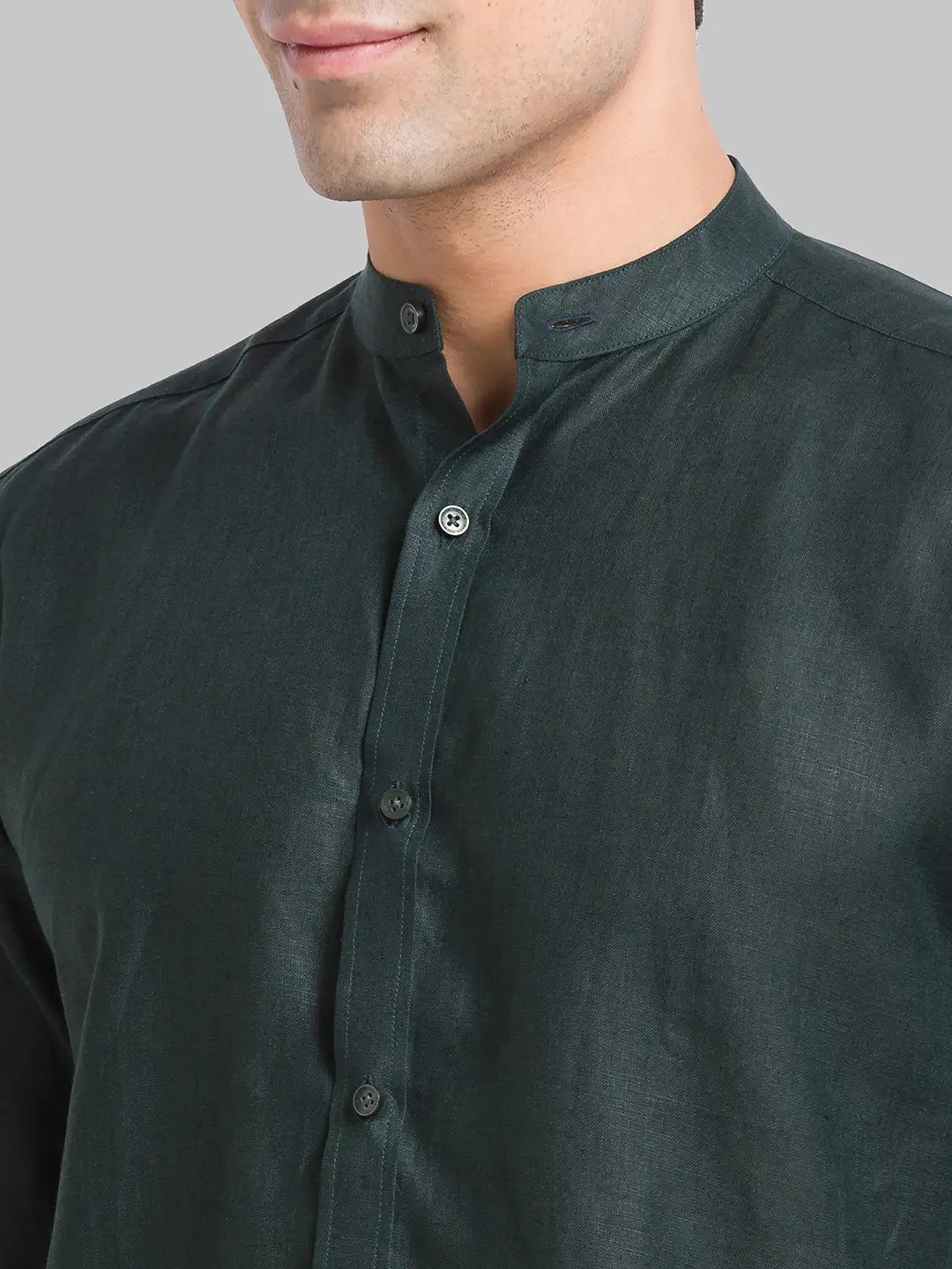 Men Green Slim Fit Solid Linen Shirts - Image 6