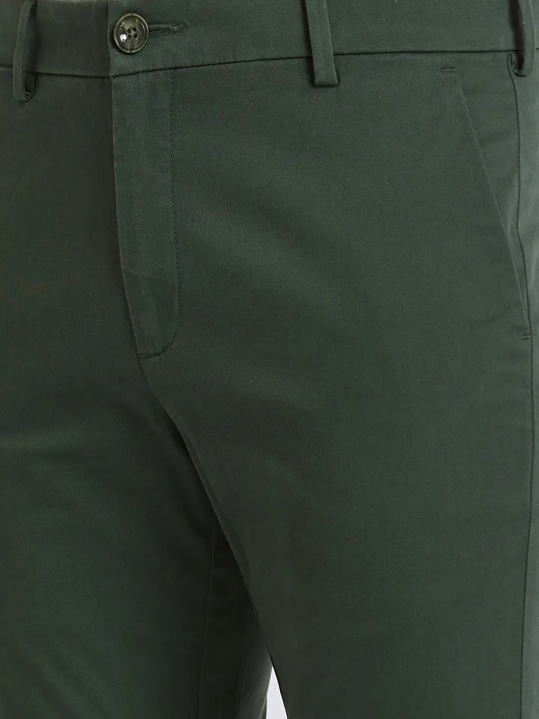 Men Green Slim Fit Solid Piece Dyed Cotton Blend Trouser - Image 6
