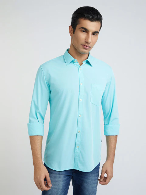 Parx Men Blue Solid Slim Fit Bamboo Blend Casual Shirt