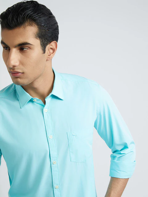 Parx Men Blue Solid Slim Fit Bamboo Blend Casual Shirt - Image 6