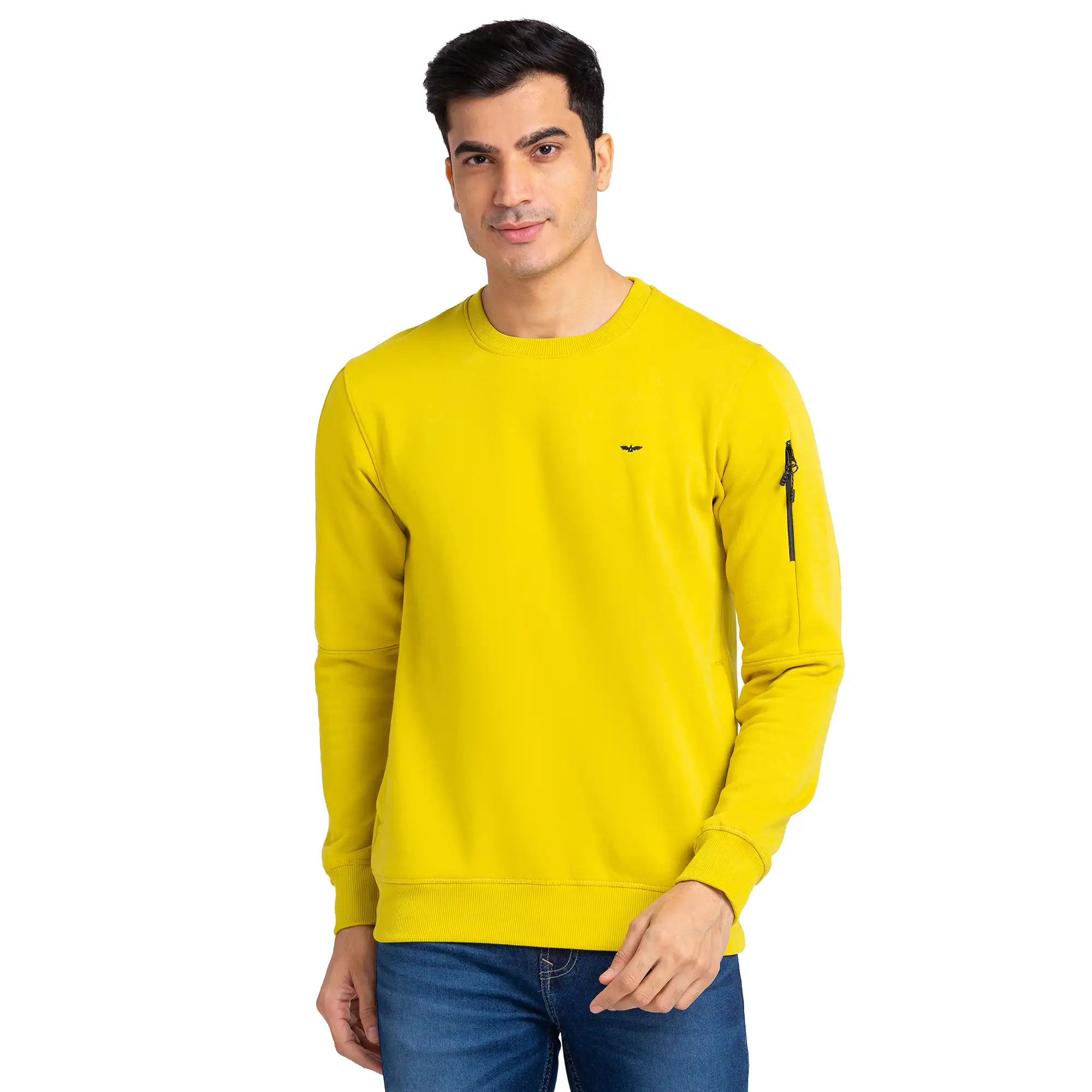 Men Green Slim Fit Solid Polyester Blend Sweatshirts