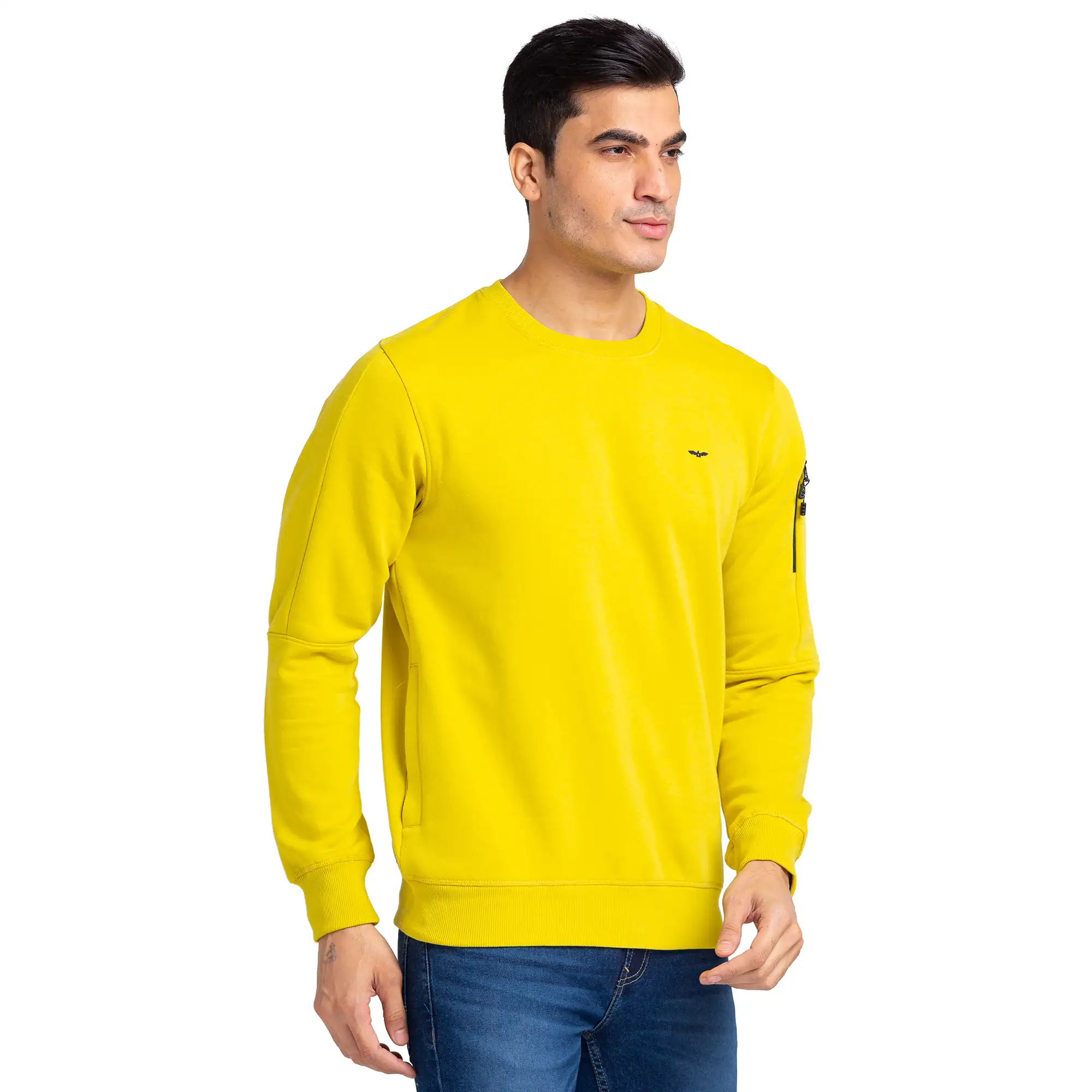 Men Green Slim Fit Solid Polyester Blend Sweatshirts - Image 2