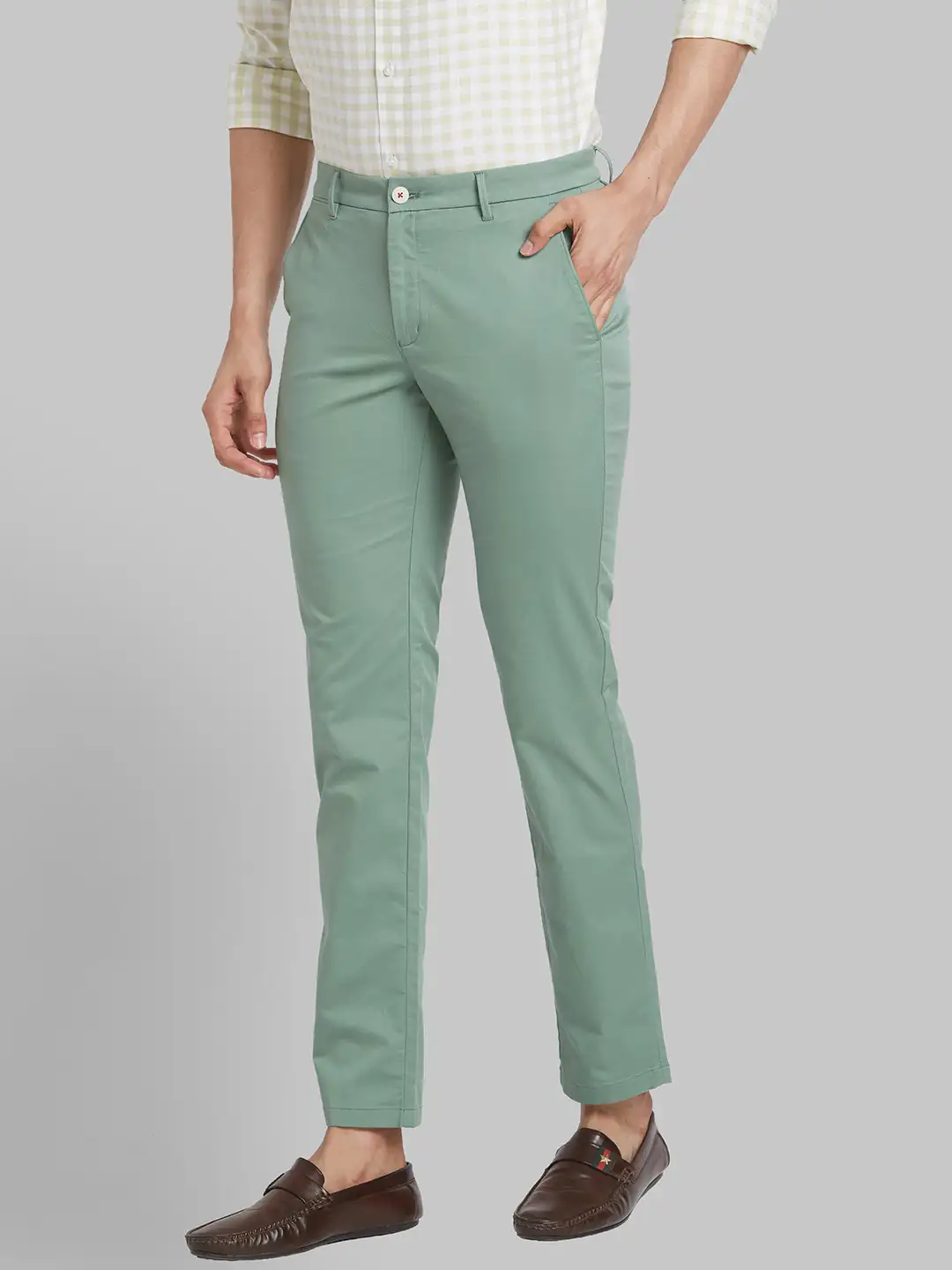 Men Green Slim Fit Solid Polyester Blend Trouser - Image 3