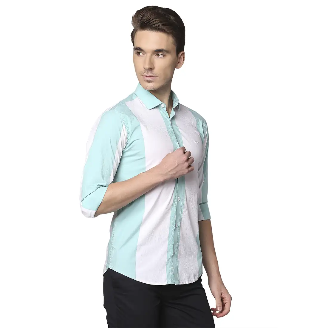 Park Avenue Men Blue Striped Slim Fit Cotton Blend Casual Shirt - Image 2