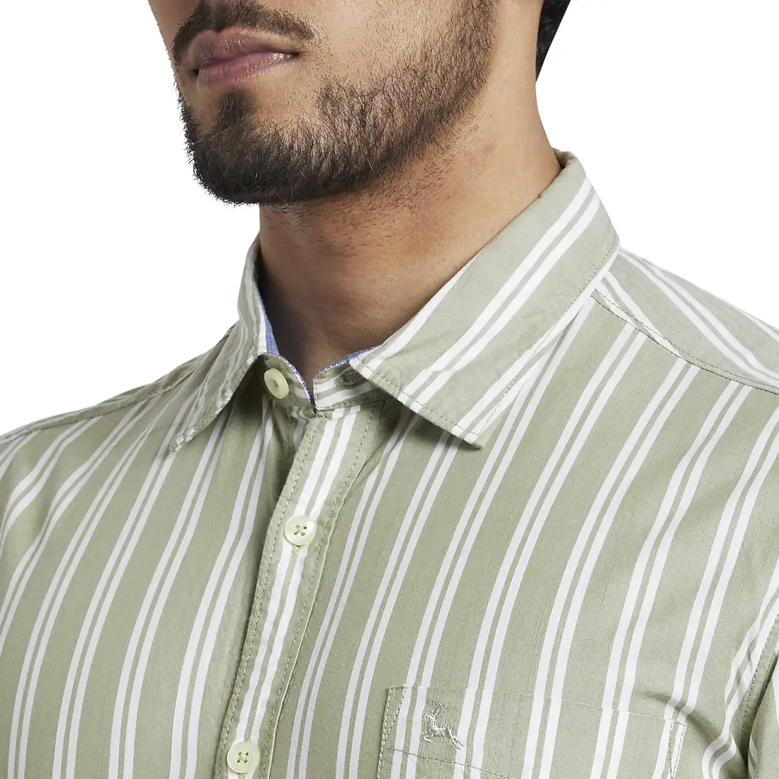 Men Green Slim Fit Stripe Cotton Full Sleeve Shirts - Image 6