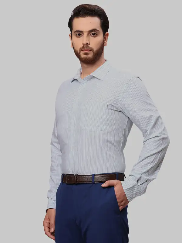 Park Avenue Men Green Slim Fit Stripe Formal Shirt - Image 3