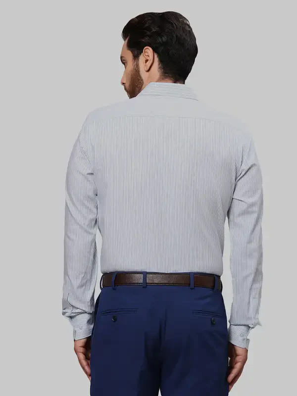 Park Avenue Men Green Slim Fit Stripe Formal Shirt - Image 5