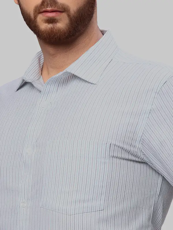 Park Avenue Men Green Slim Fit Stripe Formal Shirt - Image 7