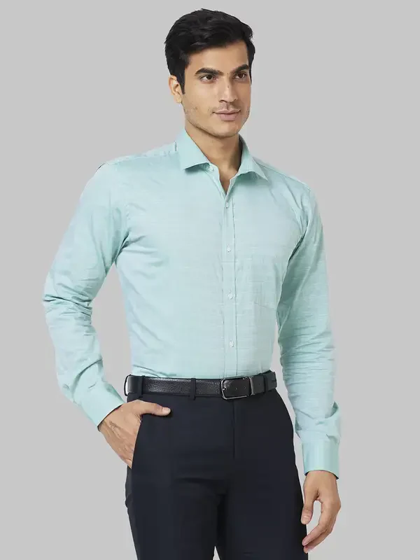 Men Green Slim Fit Stripe Cotton Shirts - Image 2