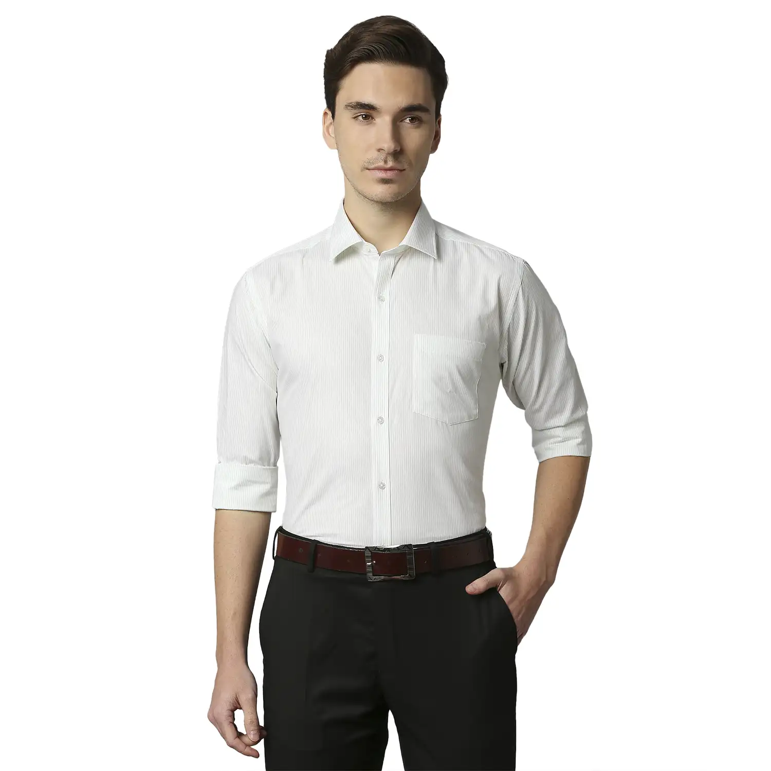Men Green Slim Fit Stripe Cotton Shirts