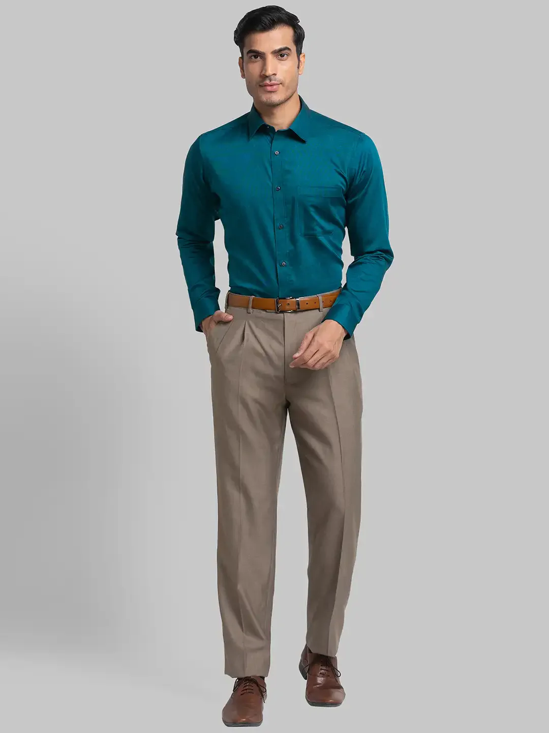 Men Green Slim Fit Structure Cotton Cut Collar Shirts - Image 5