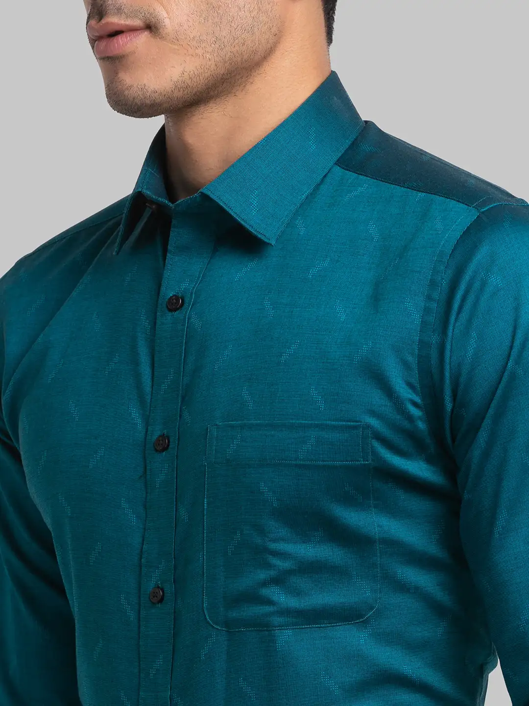 Men Green Slim Fit Structure Cotton Cut Collar Shirts - Image 6