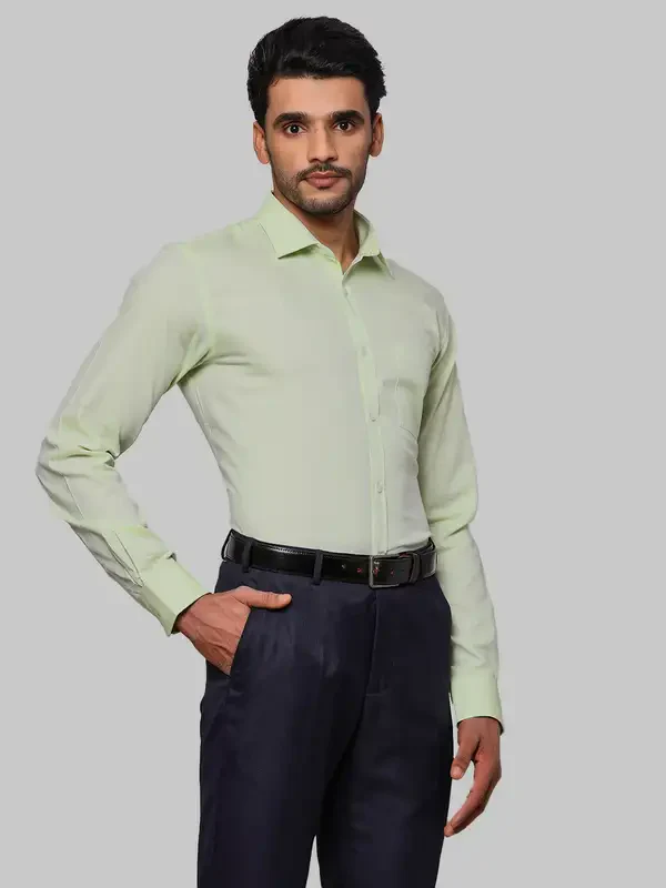 Men Green Slim Fit Structure Cotton Shirts - Image 2