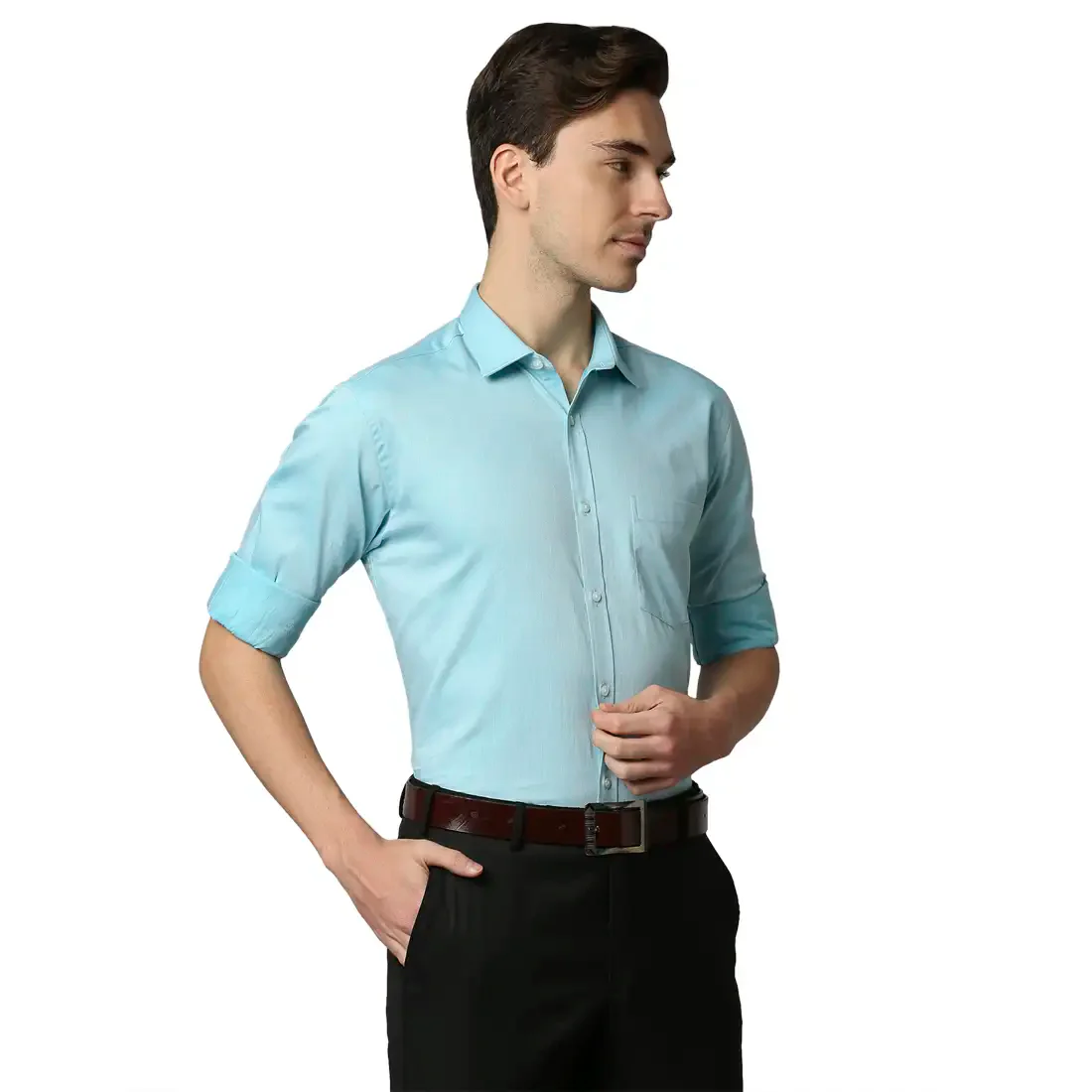 Men Green Slim Fit Structure Cotton Shirts - Image 2