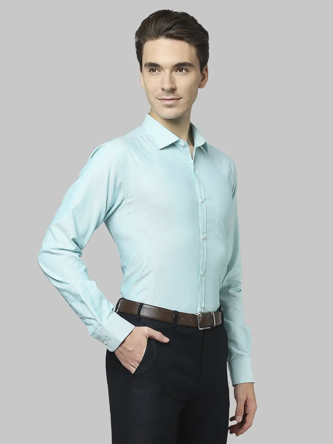 Men Green Slim Fit Structure Cotton Shirts - Image 2