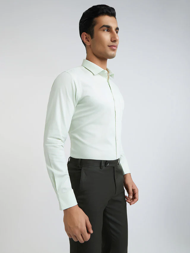Men Green Slim Fit Structure Cotton Shirts - Image 2