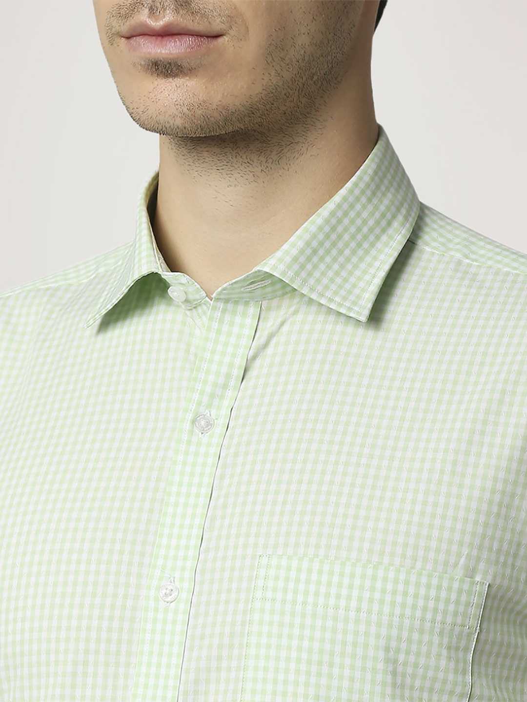 Men Green Slim Fit Structure Cotton Shirts
