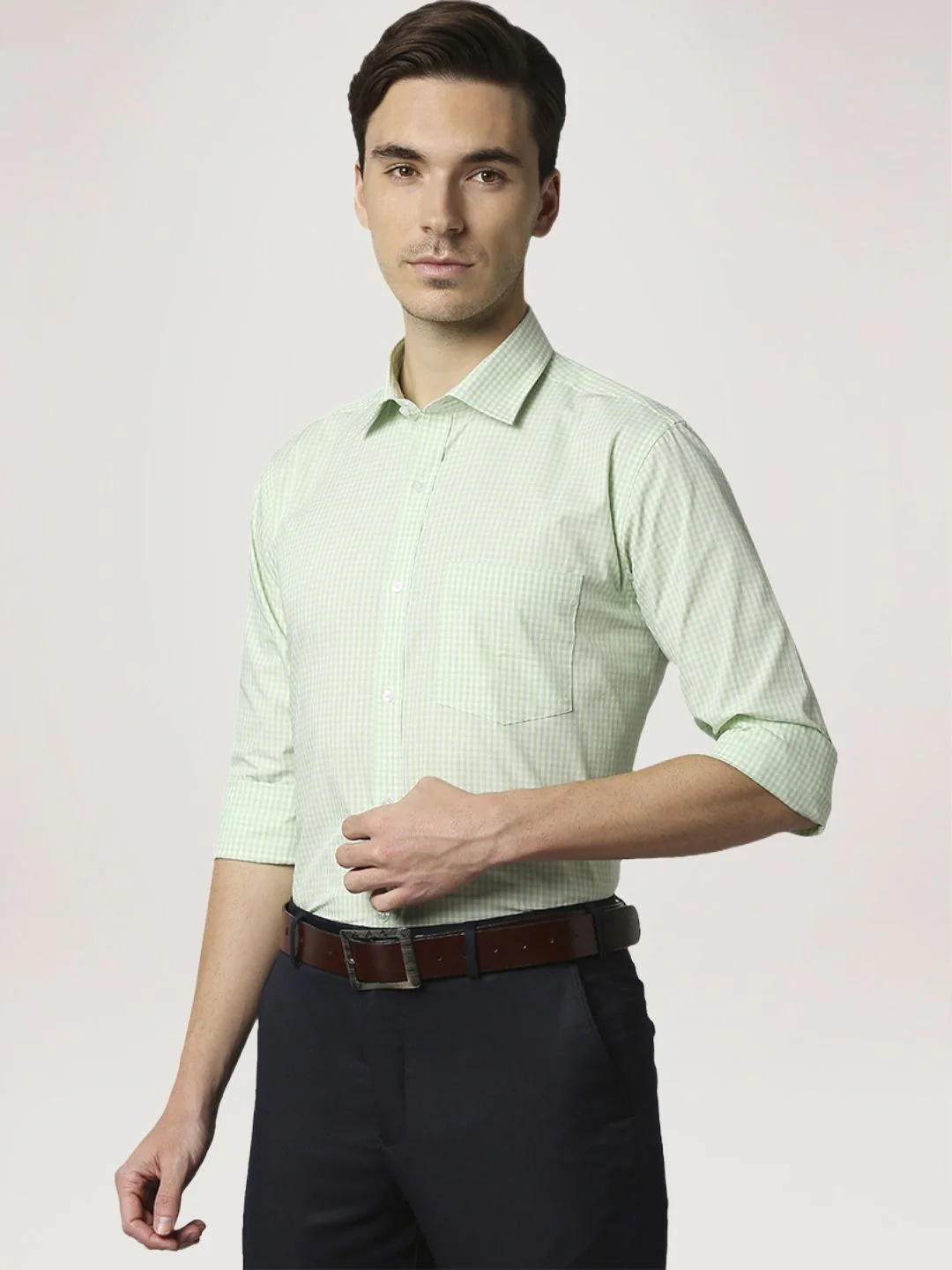 Men Green Slim Fit Structure Cotton Shirts - Image 4