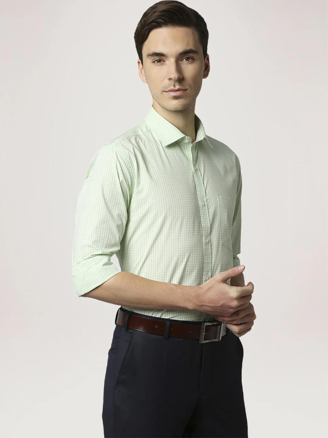 Men Green Slim Fit Structure Cotton Shirts - Image 5