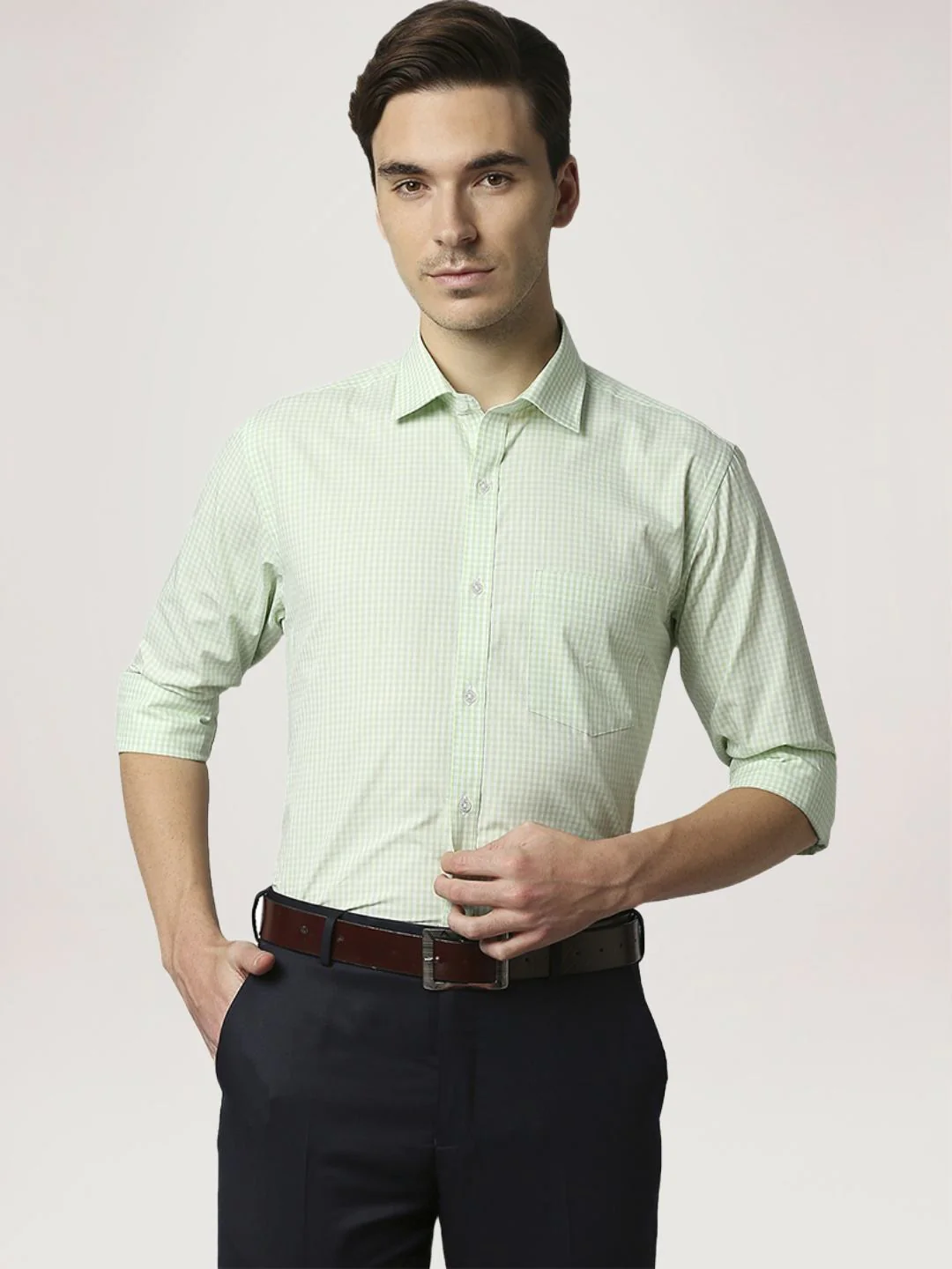 Men Green Slim Fit Structure Cotton Shirts - Image 6