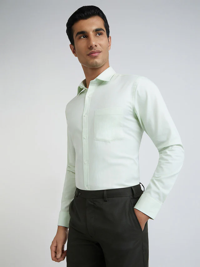 Men Green Slim Fit Structure Cotton Shirts - Image 3
