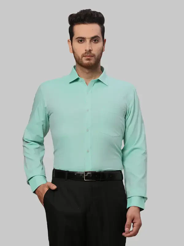 Men Green Slim Fit Structure Cotton Shirts
