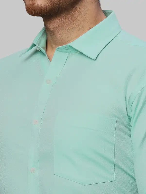 Men Green Slim Fit Structure Cotton Shirts - Image 7