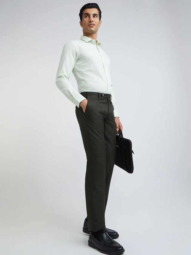 Men Green Slim Fit Structure Cotton Shirts - Image 5