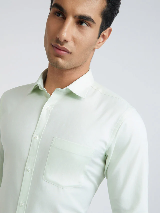 Men Green Slim Fit Structure Cotton Shirts - Image 6