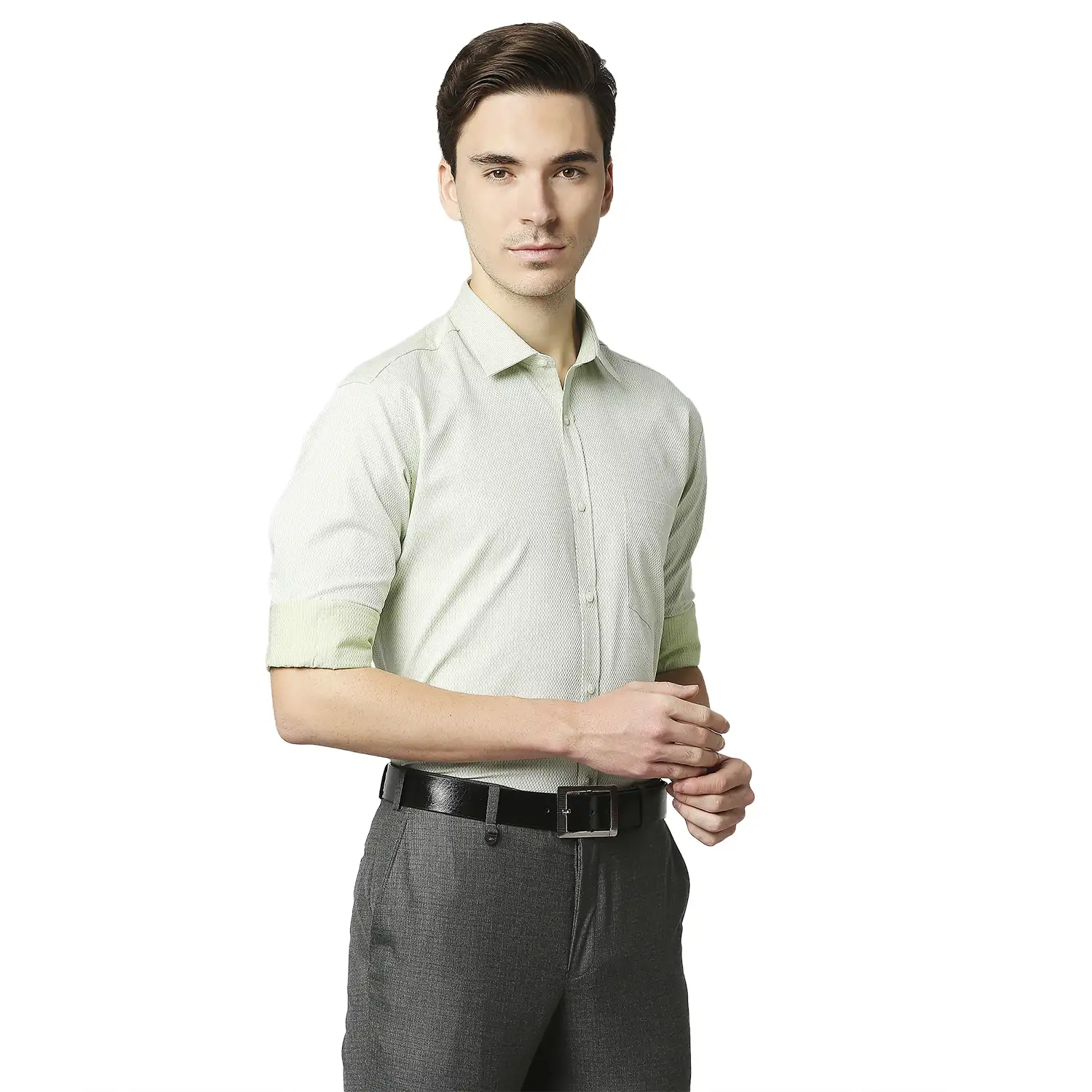Men Green Slim Fit Structure Cotton Shirts - Image 2