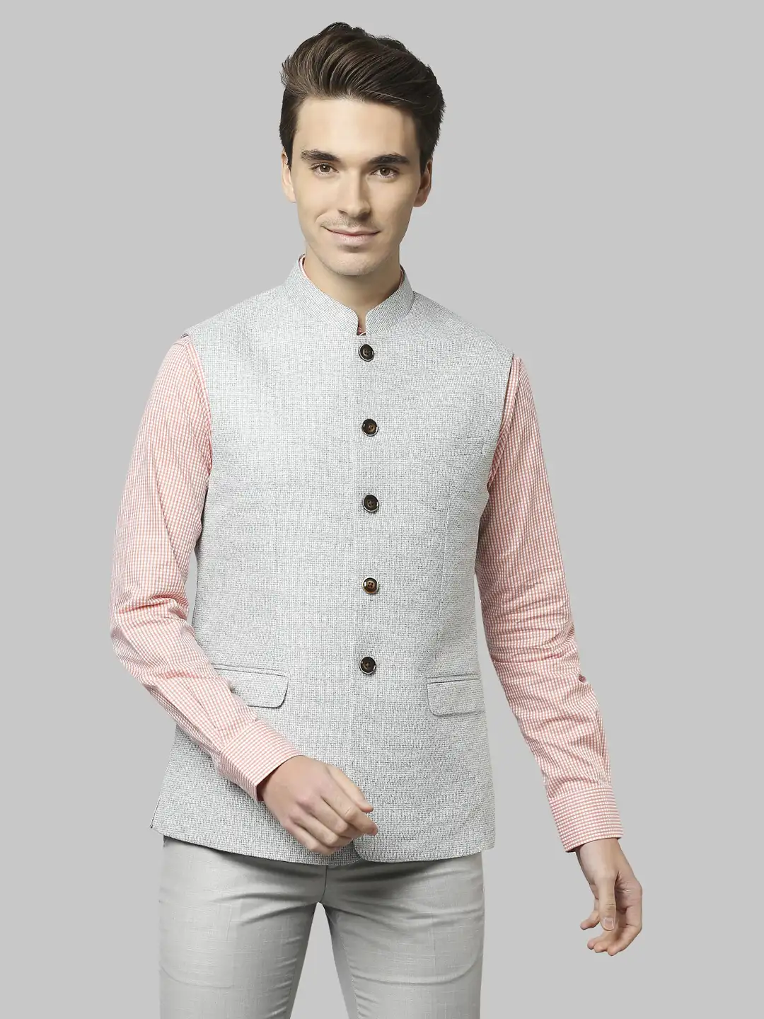 Men Green Slim Fit Structure Polyester Blend Waist Coat