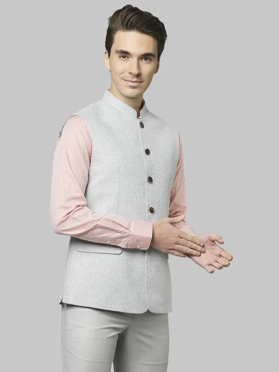 Men Green Slim Fit Structure Polyester Blend Waist Coat - Image 2