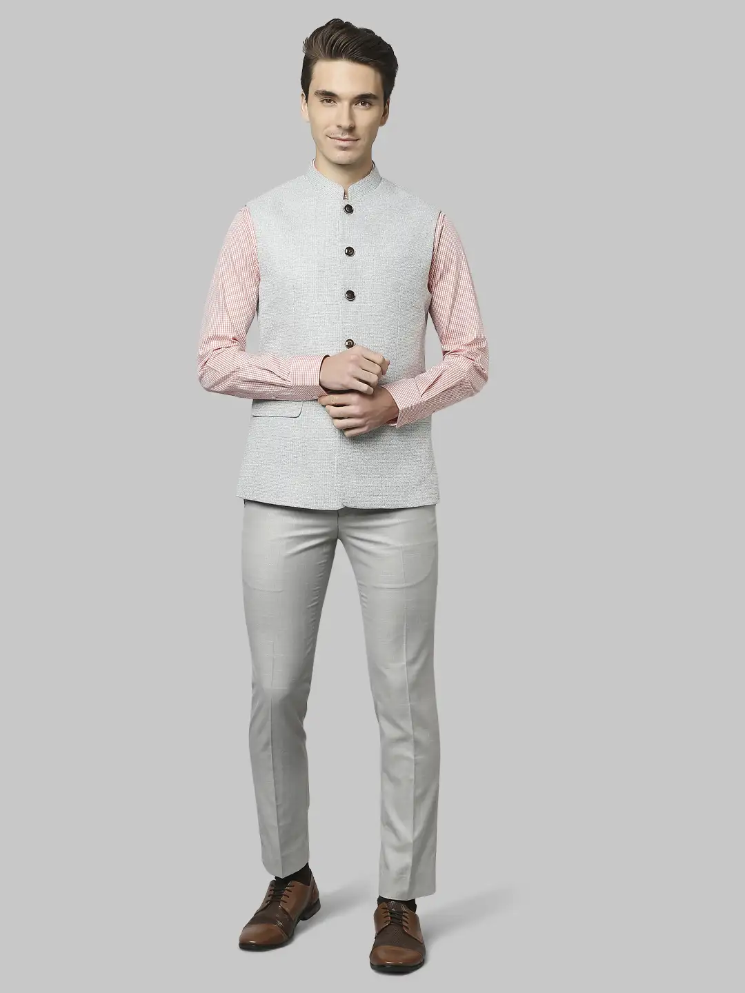 Men Green Slim Fit Structure Polyester Blend Waist Coat - Image 5