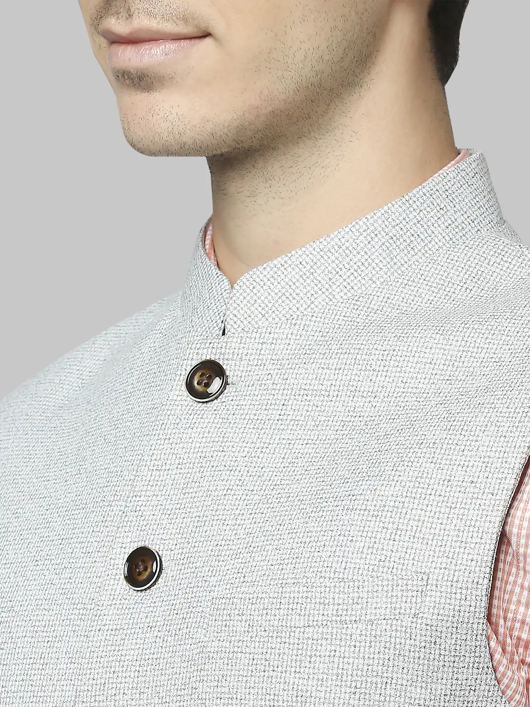 Men Green Slim Fit Structure Polyester Blend Waist Coat - Image 6
