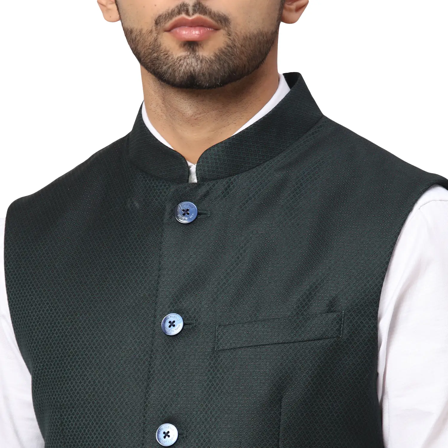 Men Green Slim Fit Structure Rayon Blend Waist Coat - Image 6