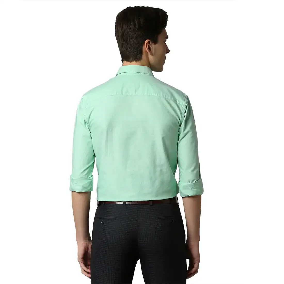 Men Green Slim Fit Two Tone Cotton Cut Away Collar Shirts - Image 4