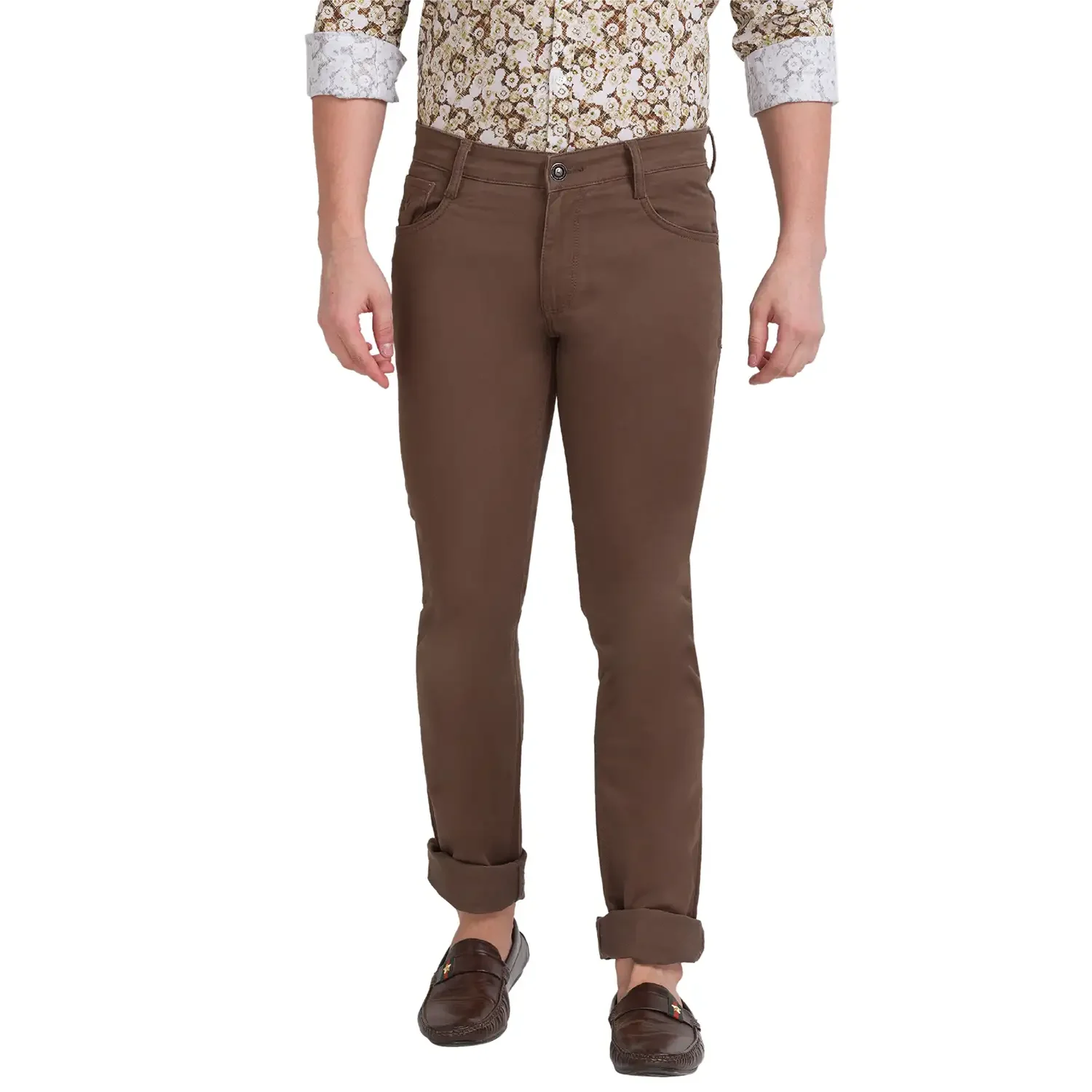 Men Green Slim Tapered Fit Dobby Cotton Blend Jeans