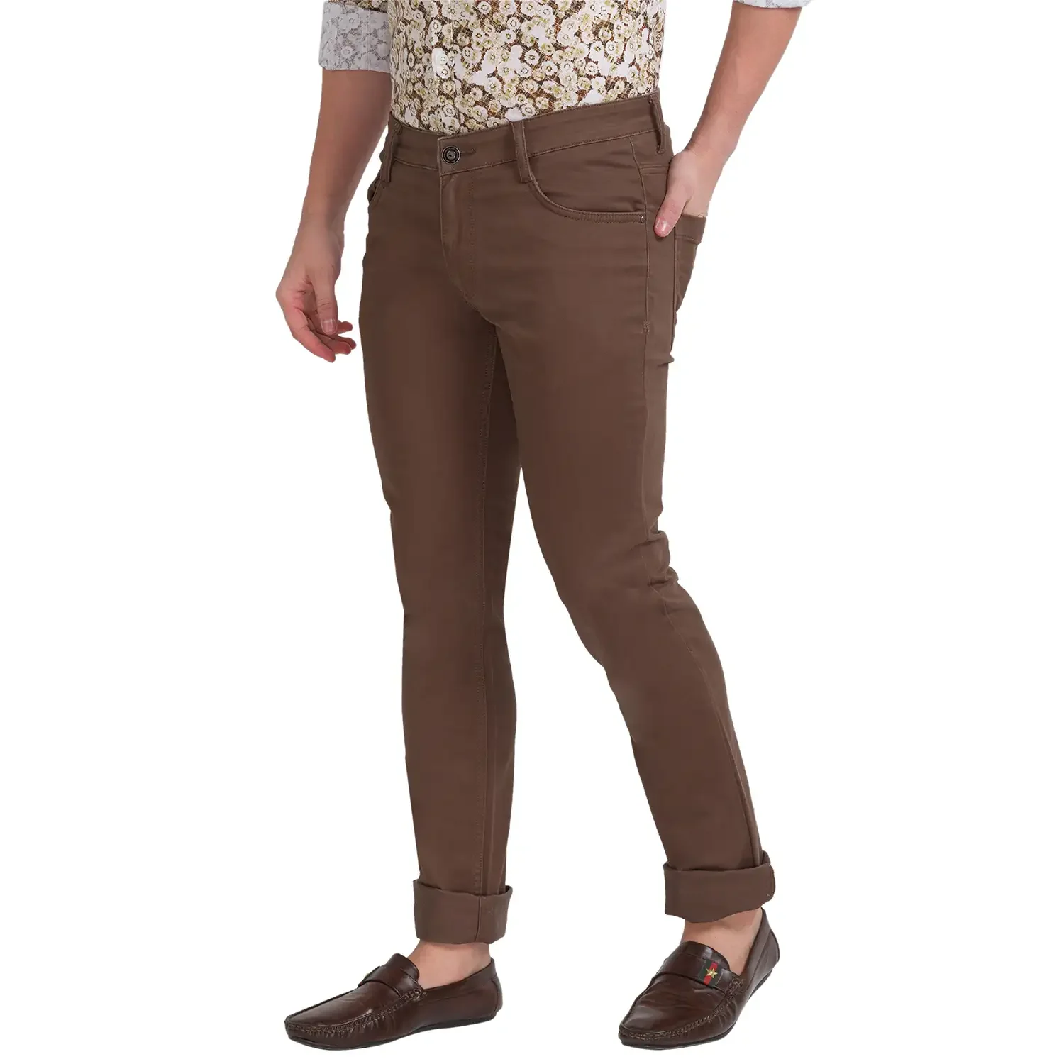 Men Green Slim Tapered Fit Dobby Cotton Blend Jeans - Image 3